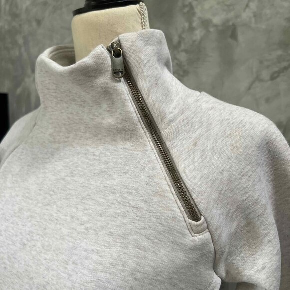 Athleta Cozy Karma Asym Pullover Wrap Sweatshirt Longsleeve Heather White XS - Picture 6 of 14